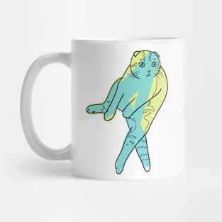 Scottish Fold Cat Sitting Blue/Green and Yellow Design Mug